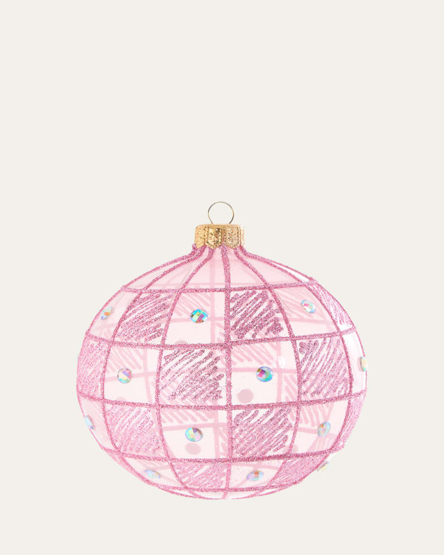 Checkered Transparent Pink Ball Ornament